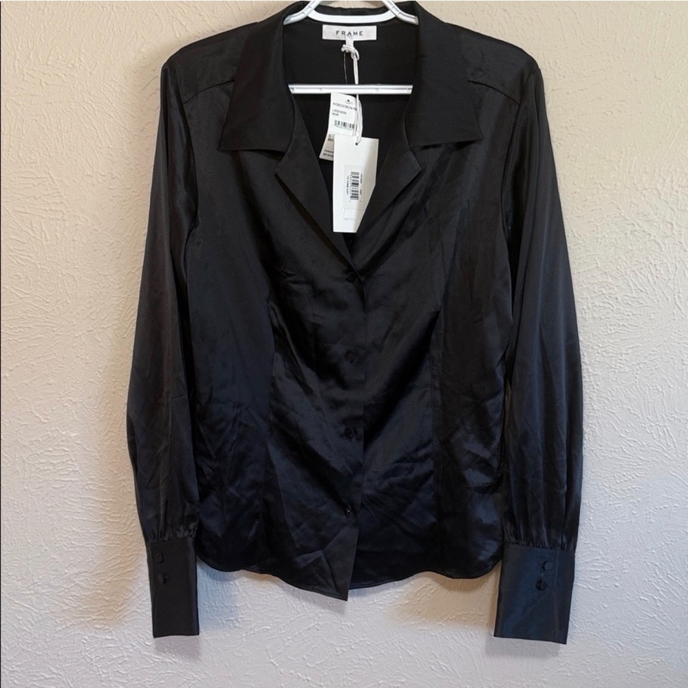 Frame Denim Black Satin Blouse